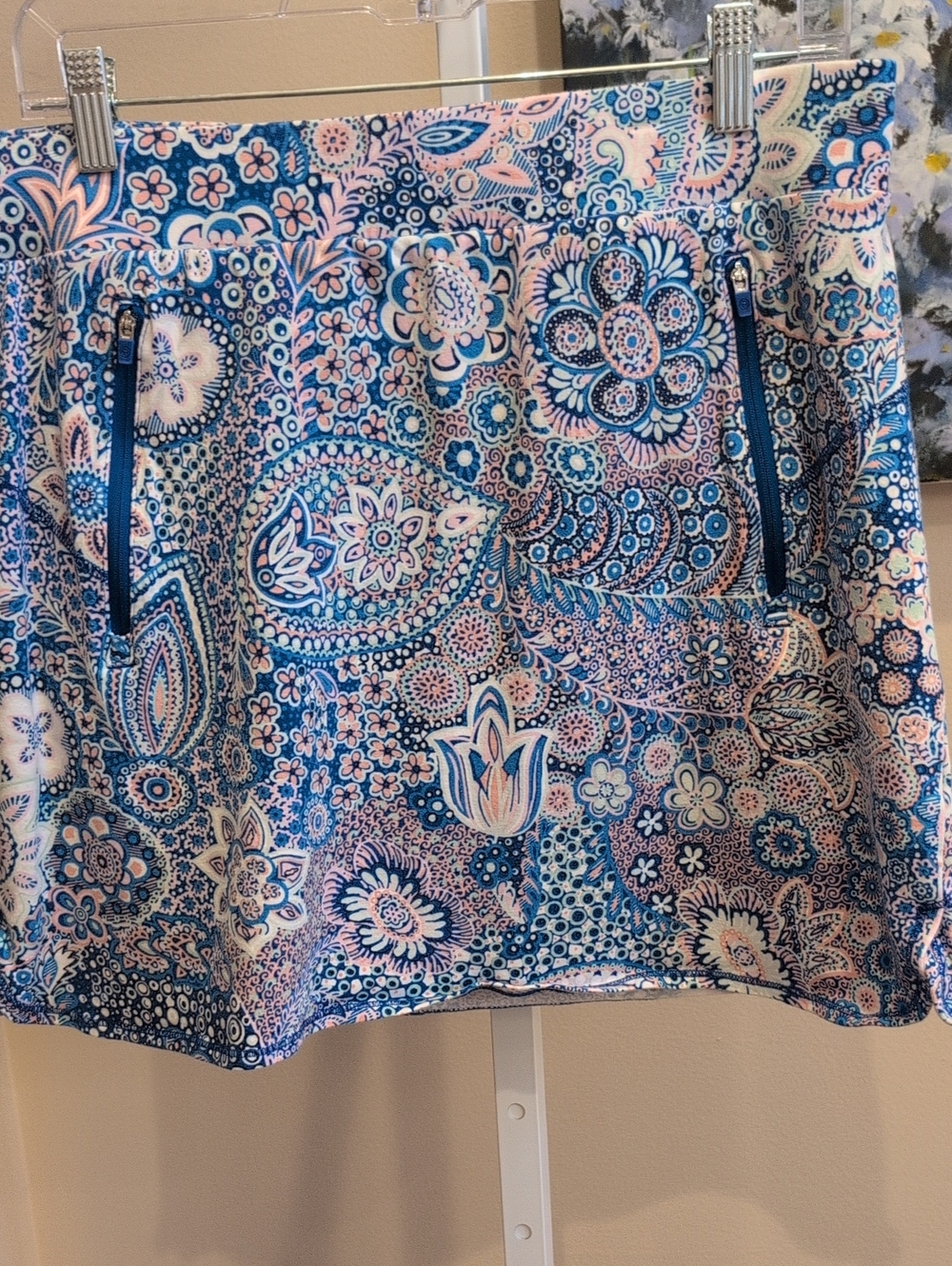 Talbots Blue and Pink Paisley Print Skort with Zipper Pockets